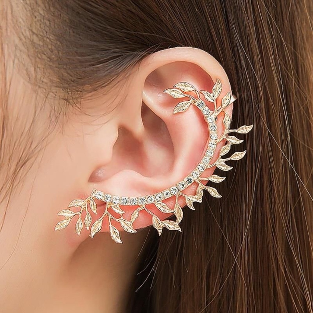 Dainty Crystal Leaves Wrap, Delicate Left Ear Wrap
